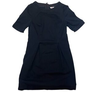 Boden Black Cotton Sheath Dress with Pleated Waist, stylish Darting and Zipper